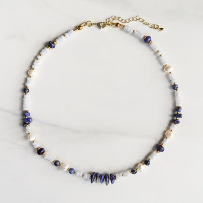 Jasmine Necklace | Mixed Gemstone, Pearl, and Glass Beaded Necklace
