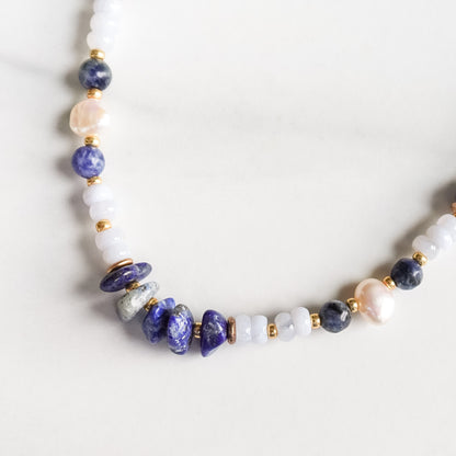 Jasmine Necklace | Mixed Gemstone, Pearl, and Glass Beaded Necklace