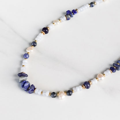 Jasmine Necklace | Mixed Gemstone, Pearl, and Glass Beaded Necklace