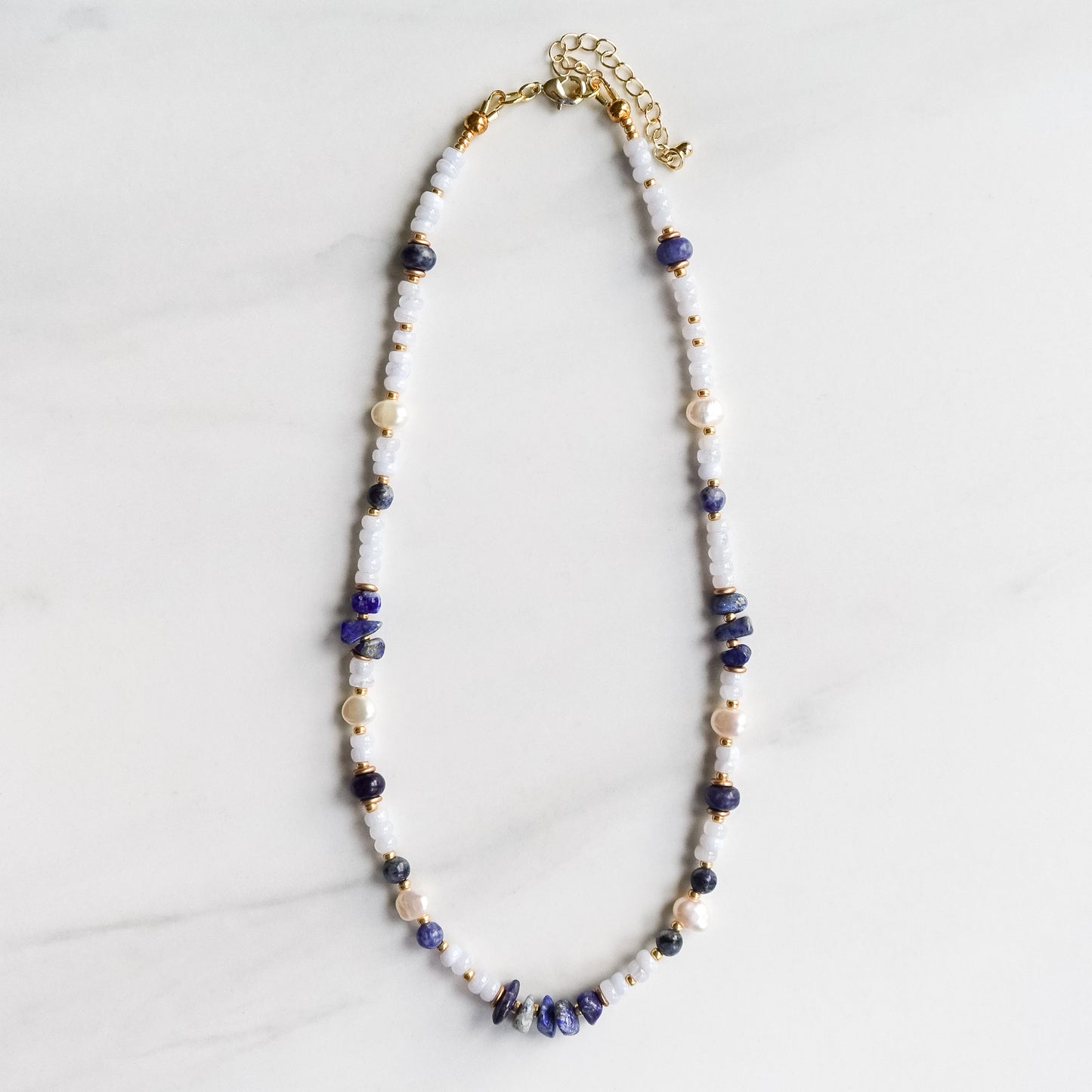 Jasmine Necklace | Mixed Gemstone, Pearl, and Glass Beaded Necklace