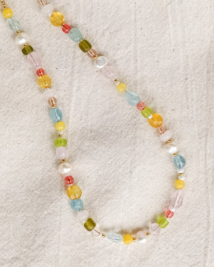 Calla Necklace | Mixed Gemstone, Pearl, and Glass Beaded Necklace