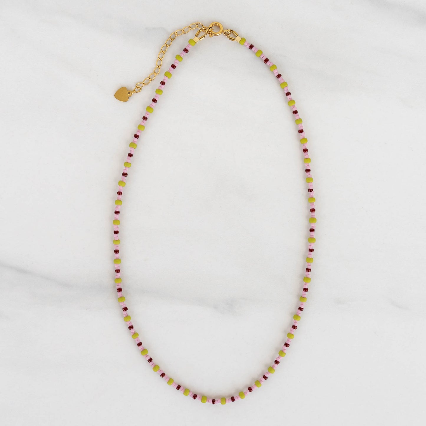 Aster Necklace | Pink & Green Seed Bead Necklace