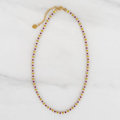 Aster Necklace | Pink & Green Seed Bead Necklace