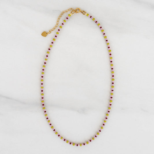 Aster Necklace | Pink & Green Seed Bead Necklace