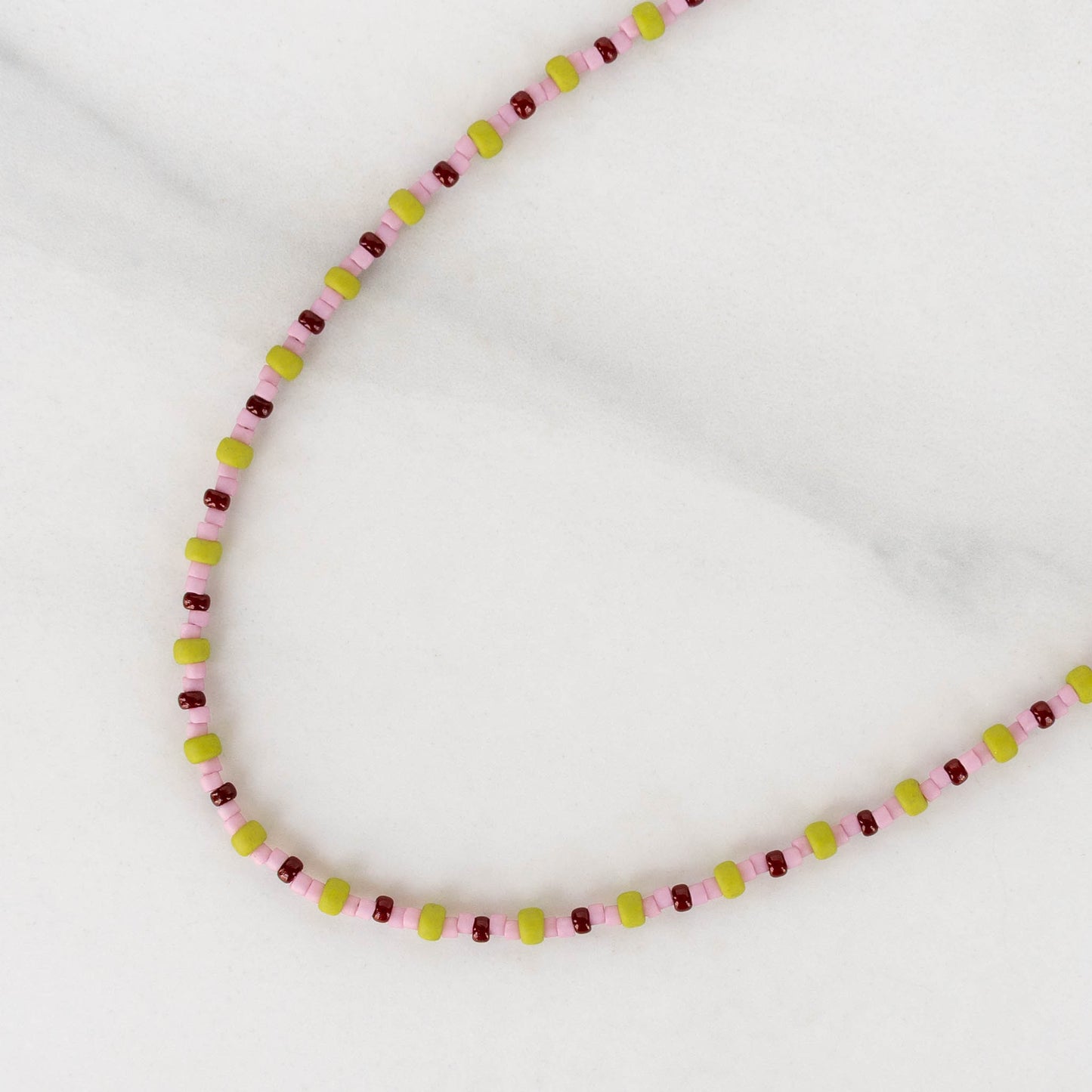 Aster Necklace | Pink & Green Seed Bead Necklace