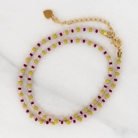 Aster Necklace | Pink & Green Seed Bead Necklace