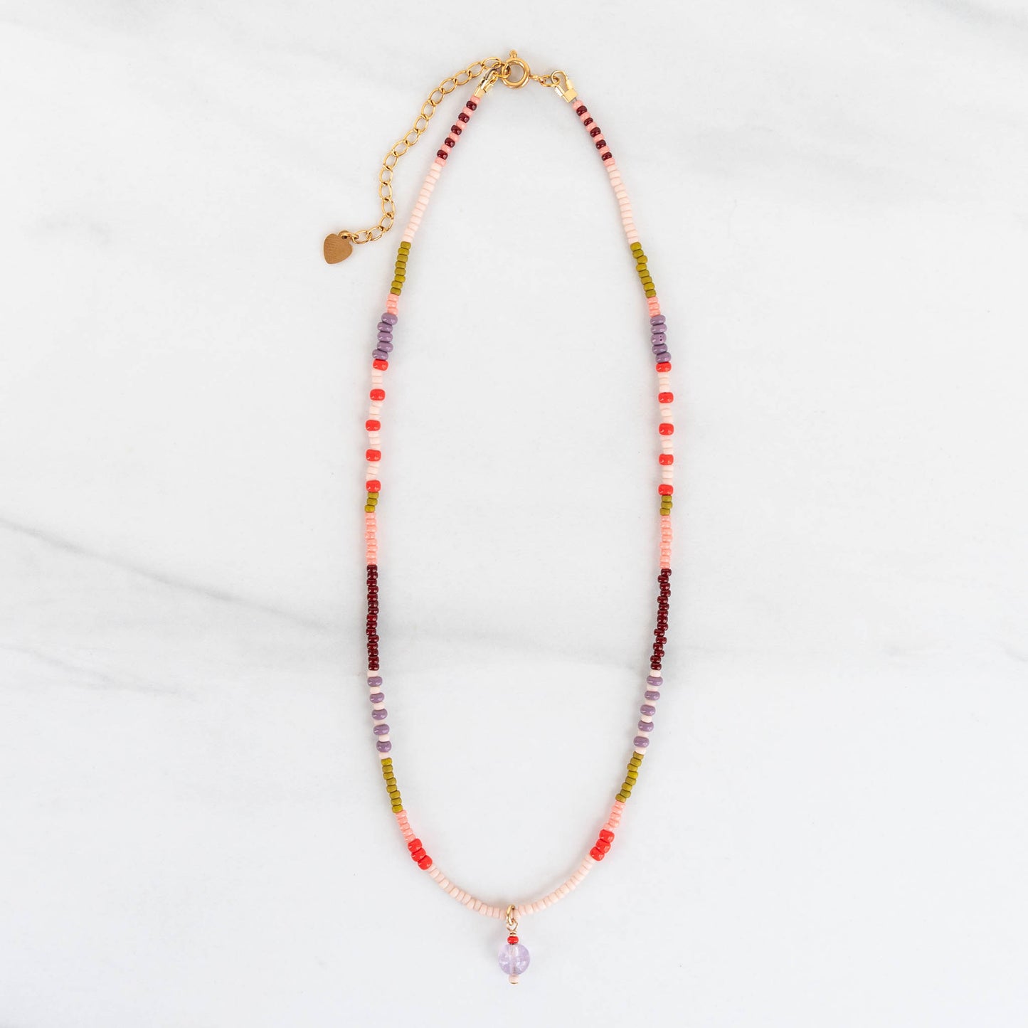Heather Necklace | Colorful Seed Bead Necklace with Charm
