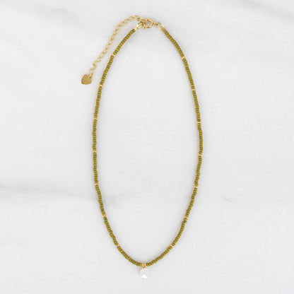 Crescent Moon Necklace | Delicate Seed Bead and Pearl Necklace