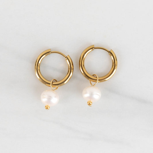 Pearl Huggie Hoop Earrings