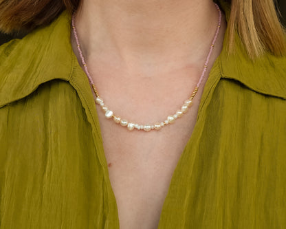 Primrose Necklace | Pearl and Glass Seed Bead Necklace
