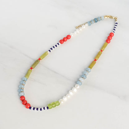 Poppy Necklace | Gemstone & Pearl Beaded Necklace