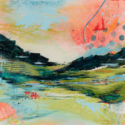 A Tune on the Breeze | 10x10 Abstract Landscape Painting on Wood Panel