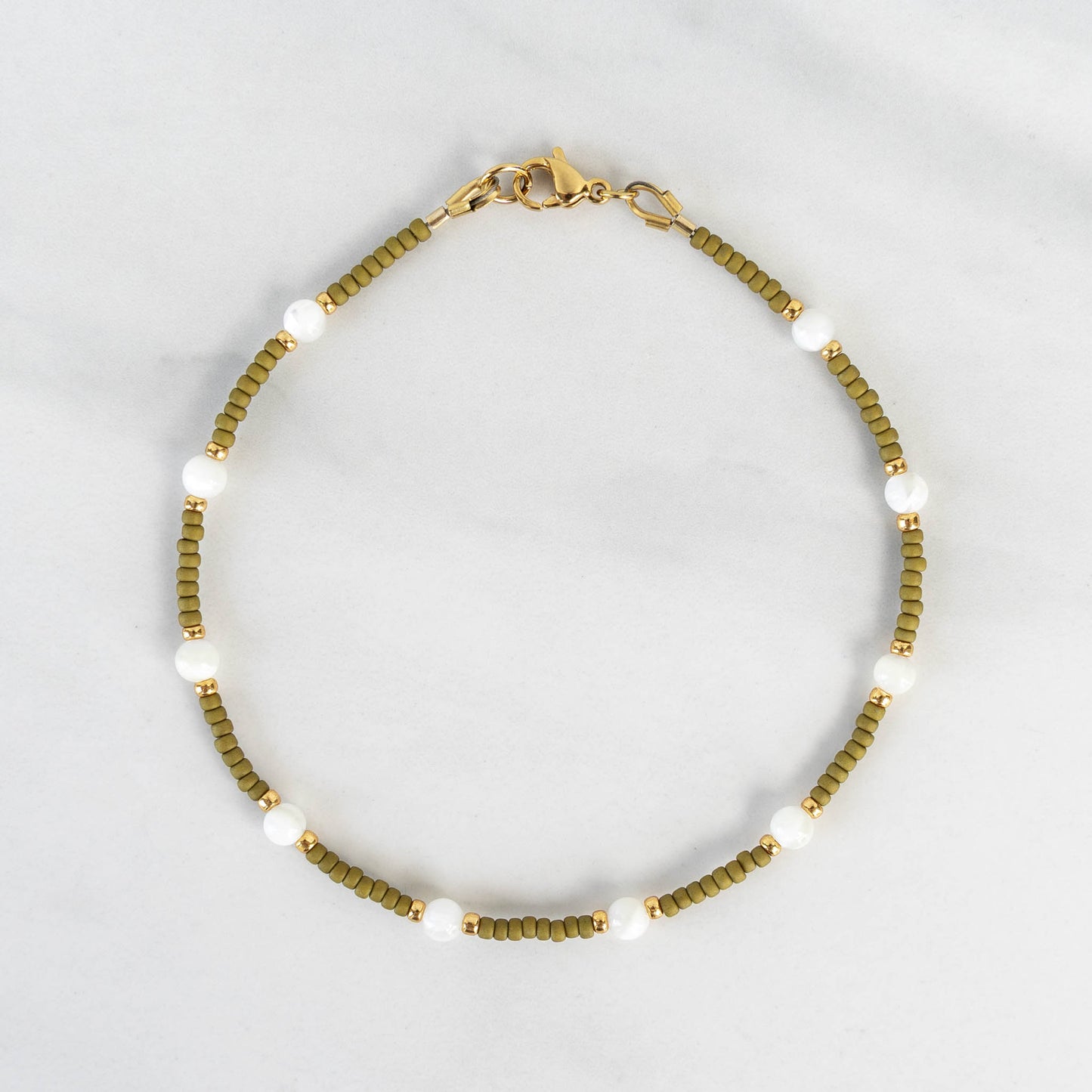 Olive Anklet | Delicate Seed Bead & Pearl Anklet