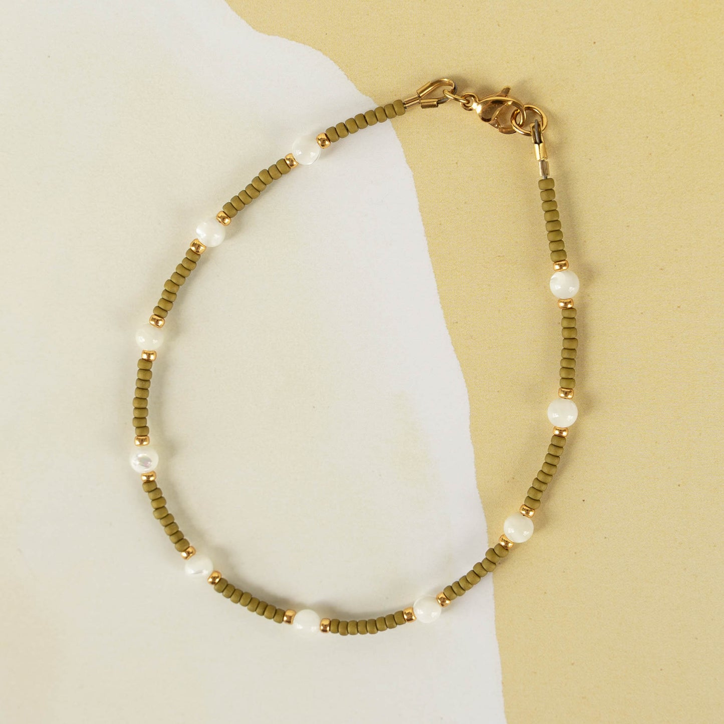 Olive Anklet | Delicate Seed Bead & Pearl Anklet