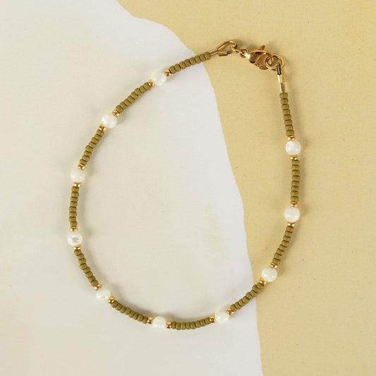 Olive Anklet | Delicate Seed Bead & Pearl Anklet