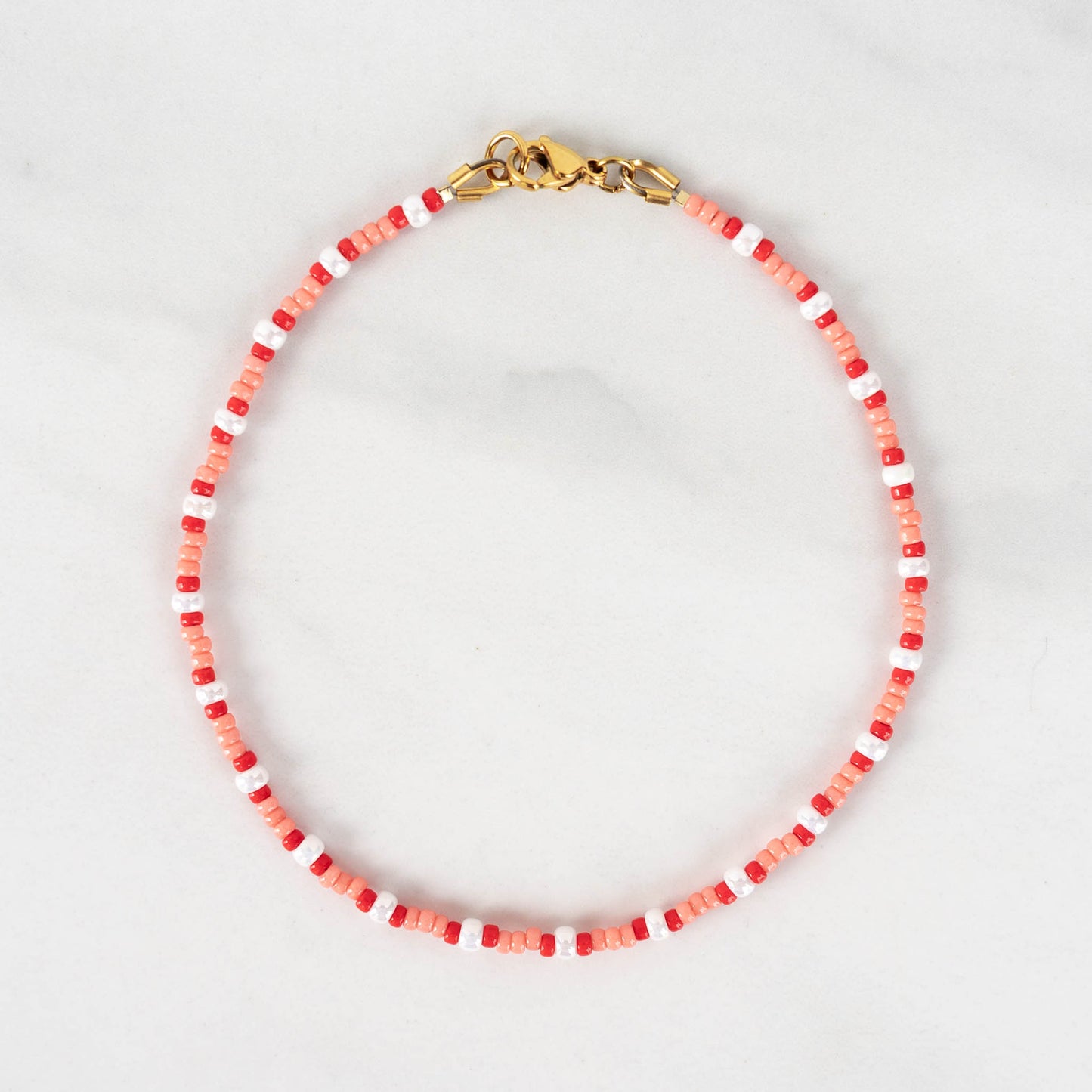 Stella Anklet | Red & Pink Seed Bead Anklet