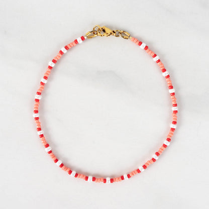 Stella Anklet | Red & Pink Seed Bead Anklet