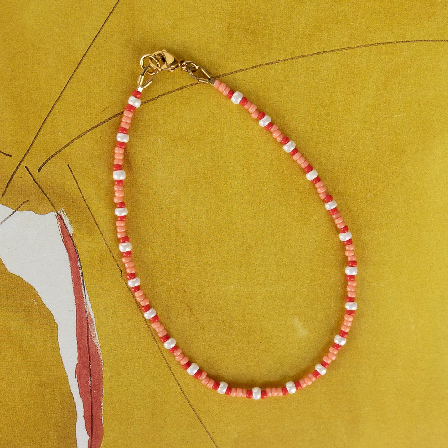 Stella Anklet | Red & Pink Seed Bead Anklet
