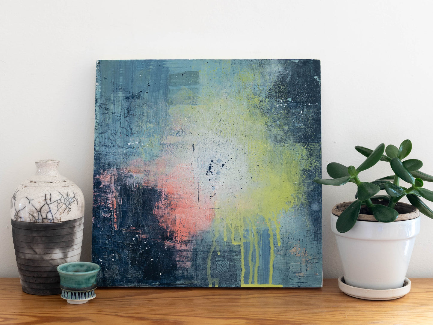 First of the Season Peonies I | 12x12 Abstract Painting on Wood Panel