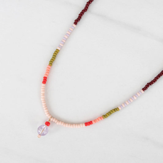Heather Necklace | Colorful Seed Bead Necklace with Charm