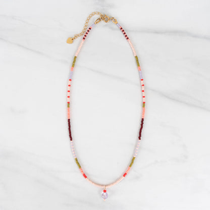 Heather Necklace | Colorful Seed Bead Necklace with Charm