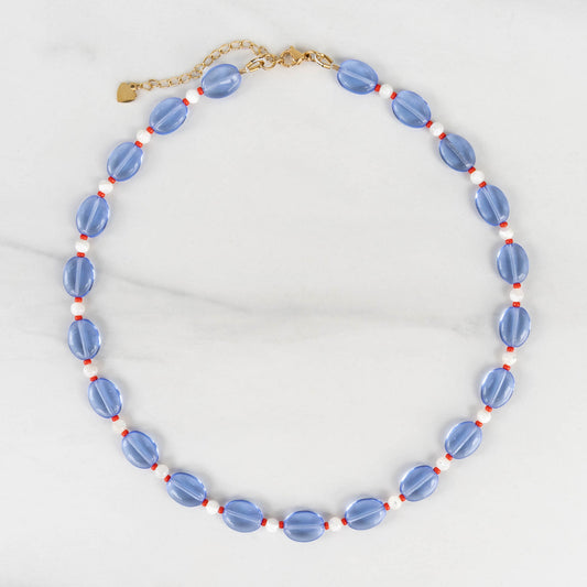 Marie Necklace | Blue & Red Beaded Necklace