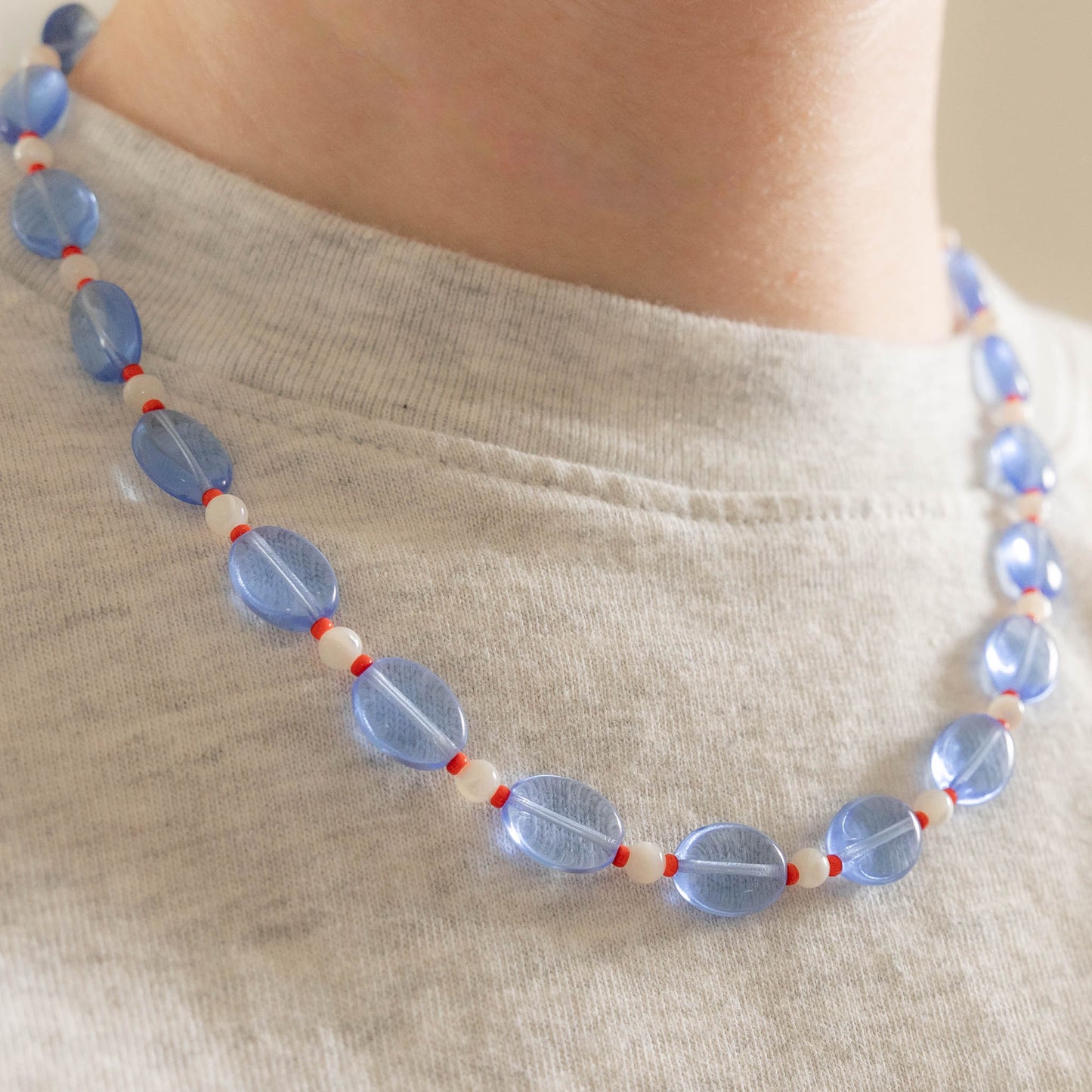 Marie Necklace | Blue & Red Beaded Necklace