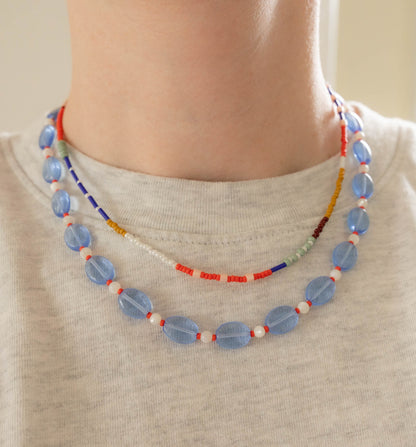 Marie Necklace | Blue & Red Beaded Necklace