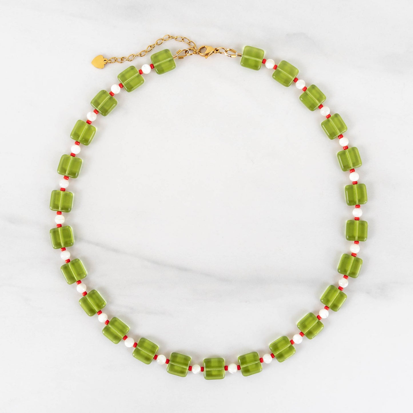 Milo Necklace | Green & Red Beaded Necklace