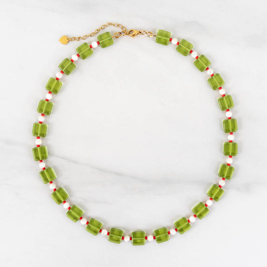 Milo Necklace | Green & Red Beaded Necklace