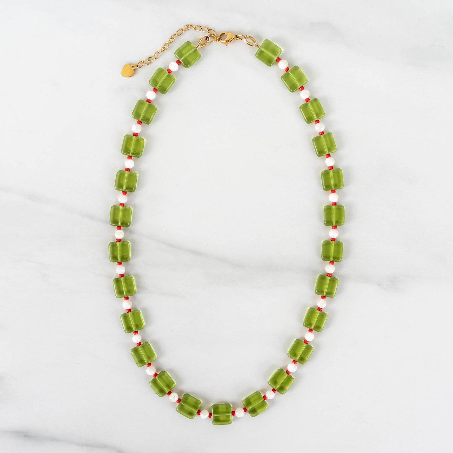 Milo Necklace | Green & Red Beaded Necklace