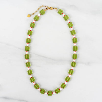 Milo Necklace | Green & Red Beaded Necklace