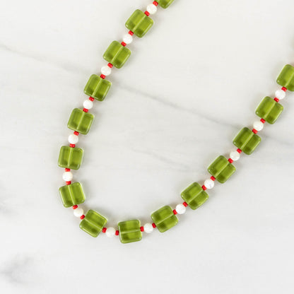 Milo Necklace | Green & Red Beaded Necklace