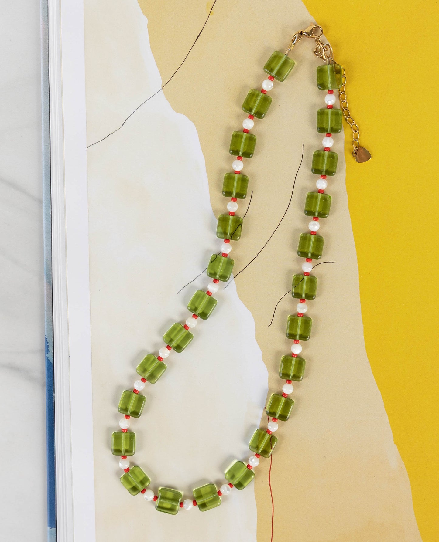 Milo Necklace | Green & Red Beaded Necklace