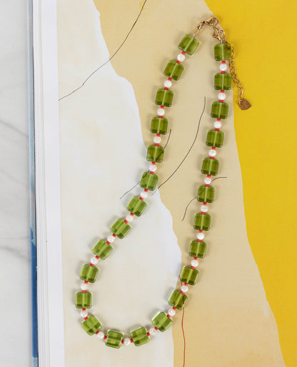 Milo Necklace | Green & Red Beaded Necklace