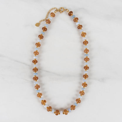 Oak Necklace | Blue & Brown Chunky Beaded Necklace