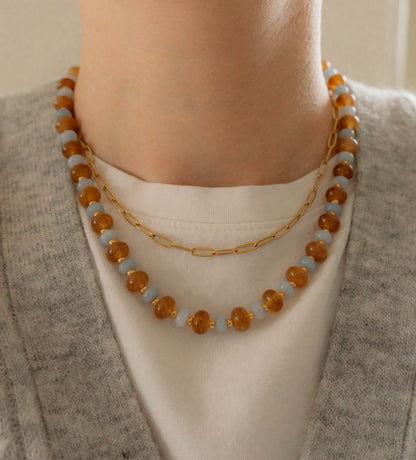 Oak Necklace | Blue & Brown Chunky Beaded Necklace