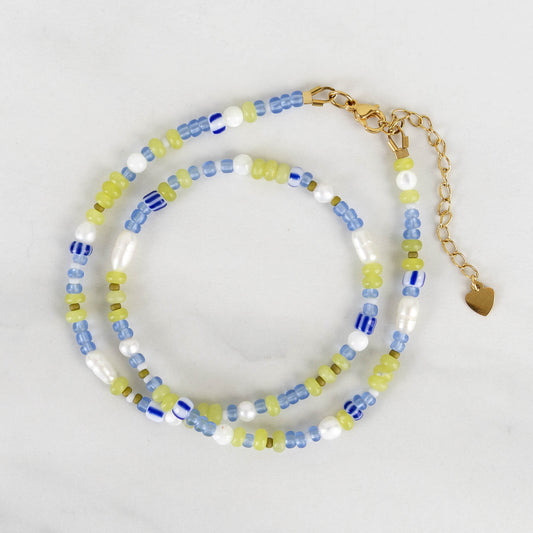 Ocean Necklace | Blue & Green Beaded Pearl Necklace
