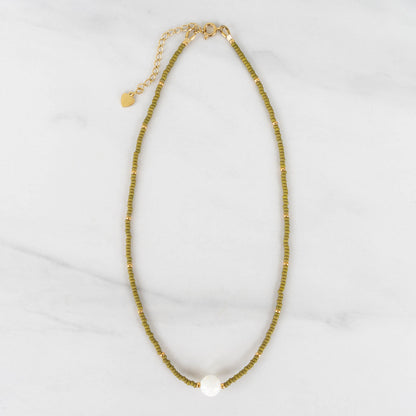 Olive Necklace | Delicate Seed Bead and Pearl Necklace