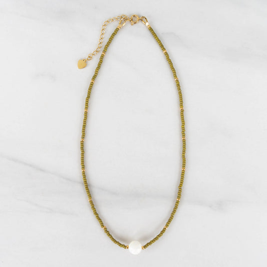 Olive Necklace | Delicate Seed Bead and Pearl Necklace