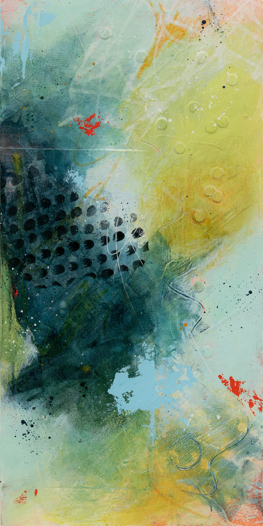 Puddle Jumping | 6x12 Abstract Painting on Wood Panel