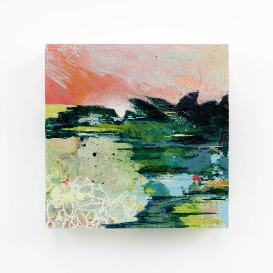 Snails in the Grass | 6x6 Abstract Painting on Wood Panel