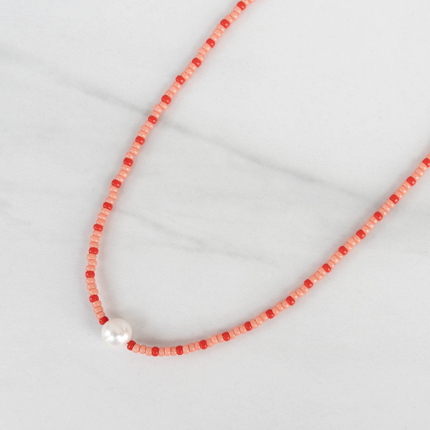 Stella Mini Necklace | Pink & Red Seed Bead Pearl Necklace