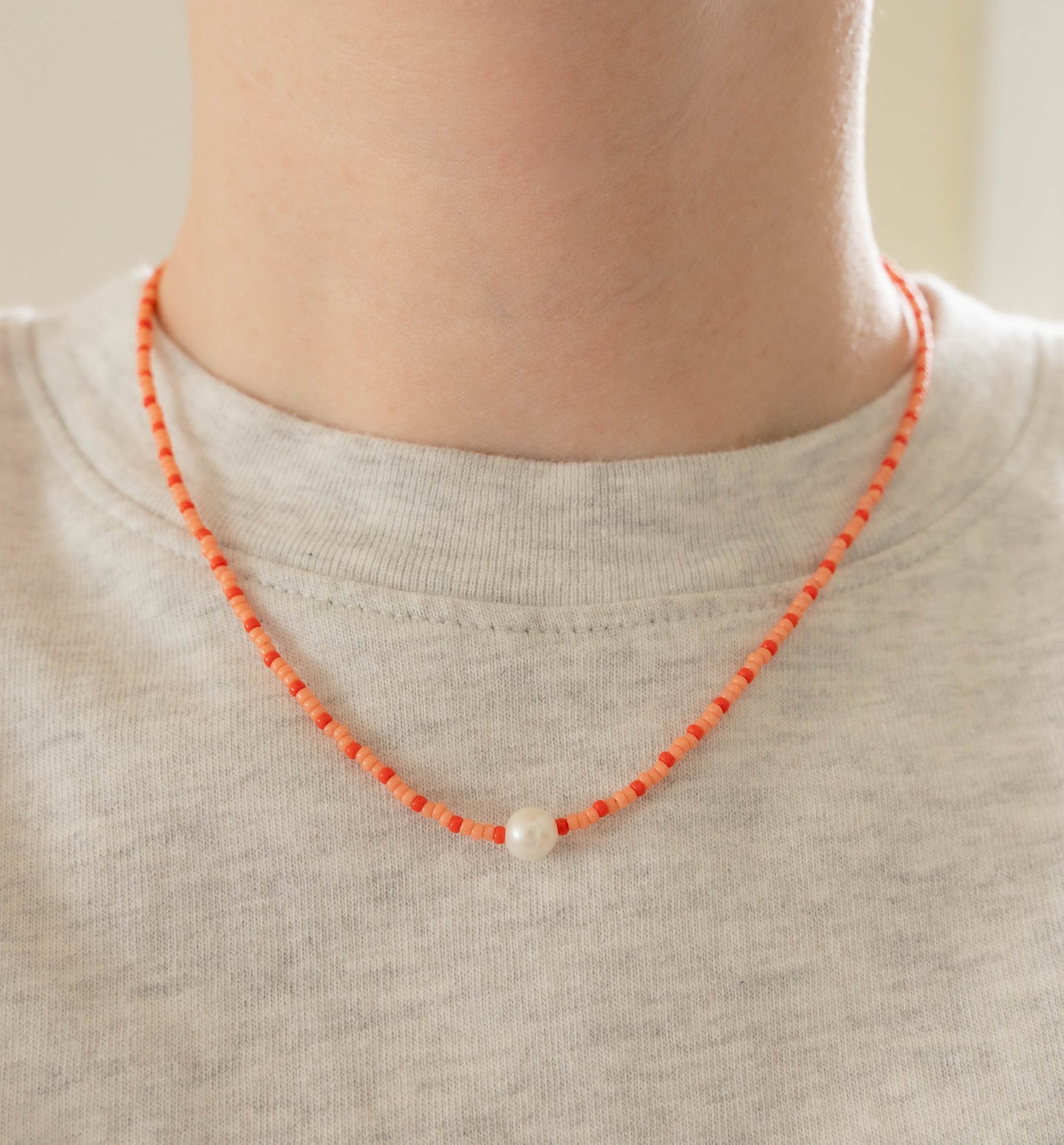 Stella Mini Necklace | Pink & Red Seed Bead Pearl Necklace