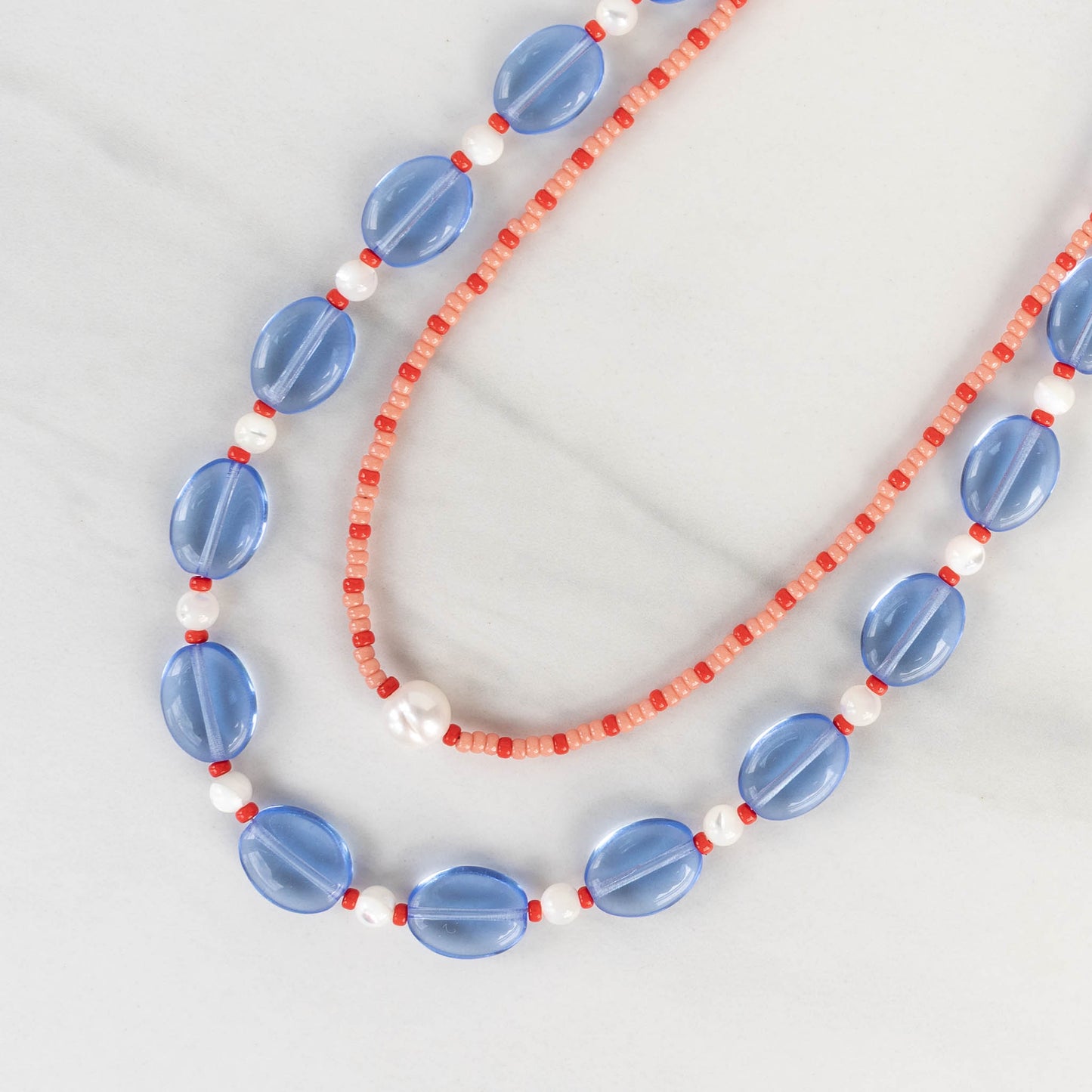 Stella Mini Necklace | Pink & Red Seed Bead Pearl Necklace