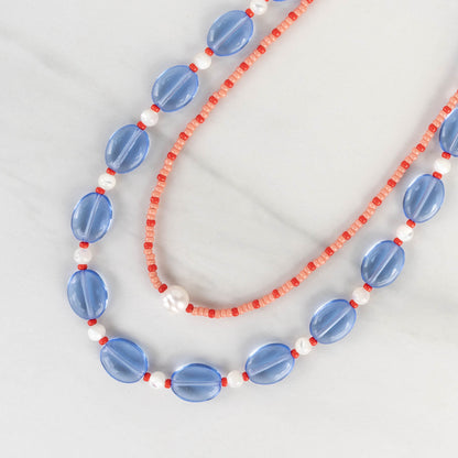 Stella Mini Necklace | Pink & Red Seed Bead Pearl Necklace