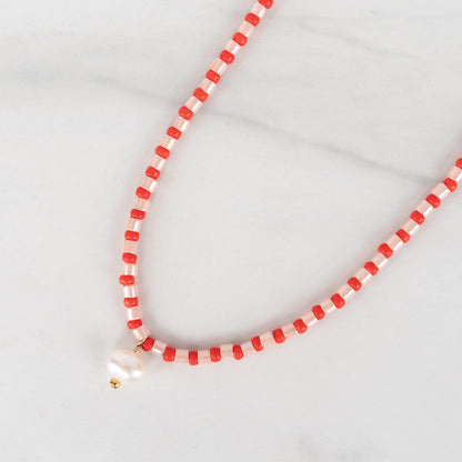 Stella Pendant Necklace | Pink & Red Pearl Drop Necklace