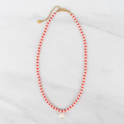 Stella Pendant Necklace | Pink & Red Pearl Drop Necklace