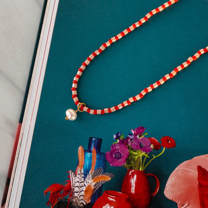 Stella Pendant Necklace | Pink & Red Pearl Drop Necklace