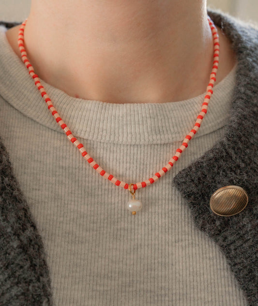 Stella Necklace | Pink & Red Pearl Drop Necklace